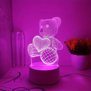 "3D Heart Bear – Nocna Lampa Walentynkowy Prezent"
