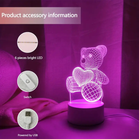"3D Heart Bear – Nocna Lampa Walentynkowy Prezent" "3D Heart Bear – Nocna Lampa Walentynkowy Prezent"